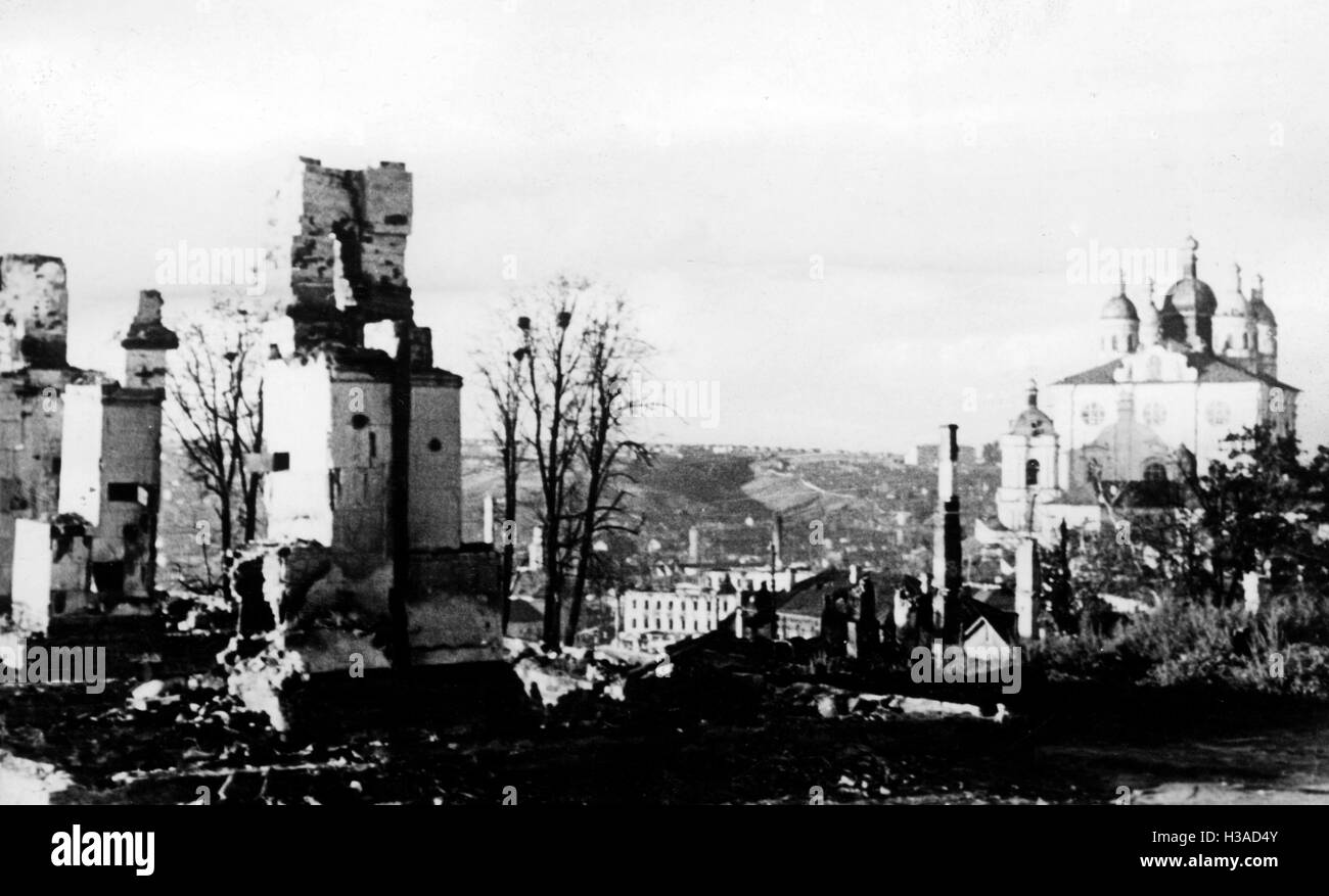 Ruins of Smolensk after the capture by the Wehrmacht, 1941 Stock Photo