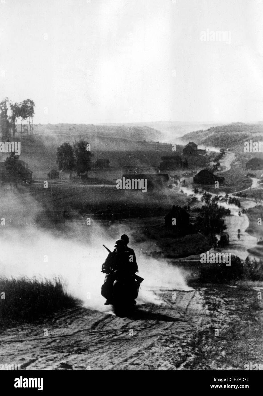 German motorcycle troops at Smolensk, 1941 Stock Photo