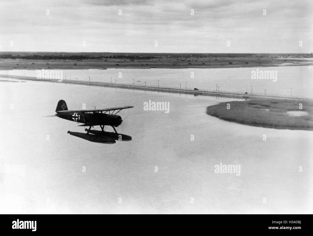 German reconnaissance aircraft over the island of Saaremaa, 1941 Stock Photo