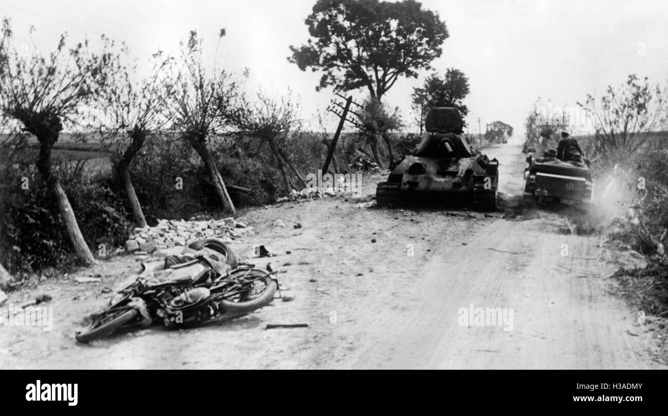 Shot down Soviet tank on the Eastern Front, 1941 Stock Photo