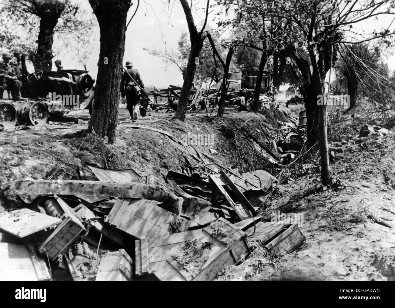 Destroyed column of the Red Army, 1941 Stock Photo