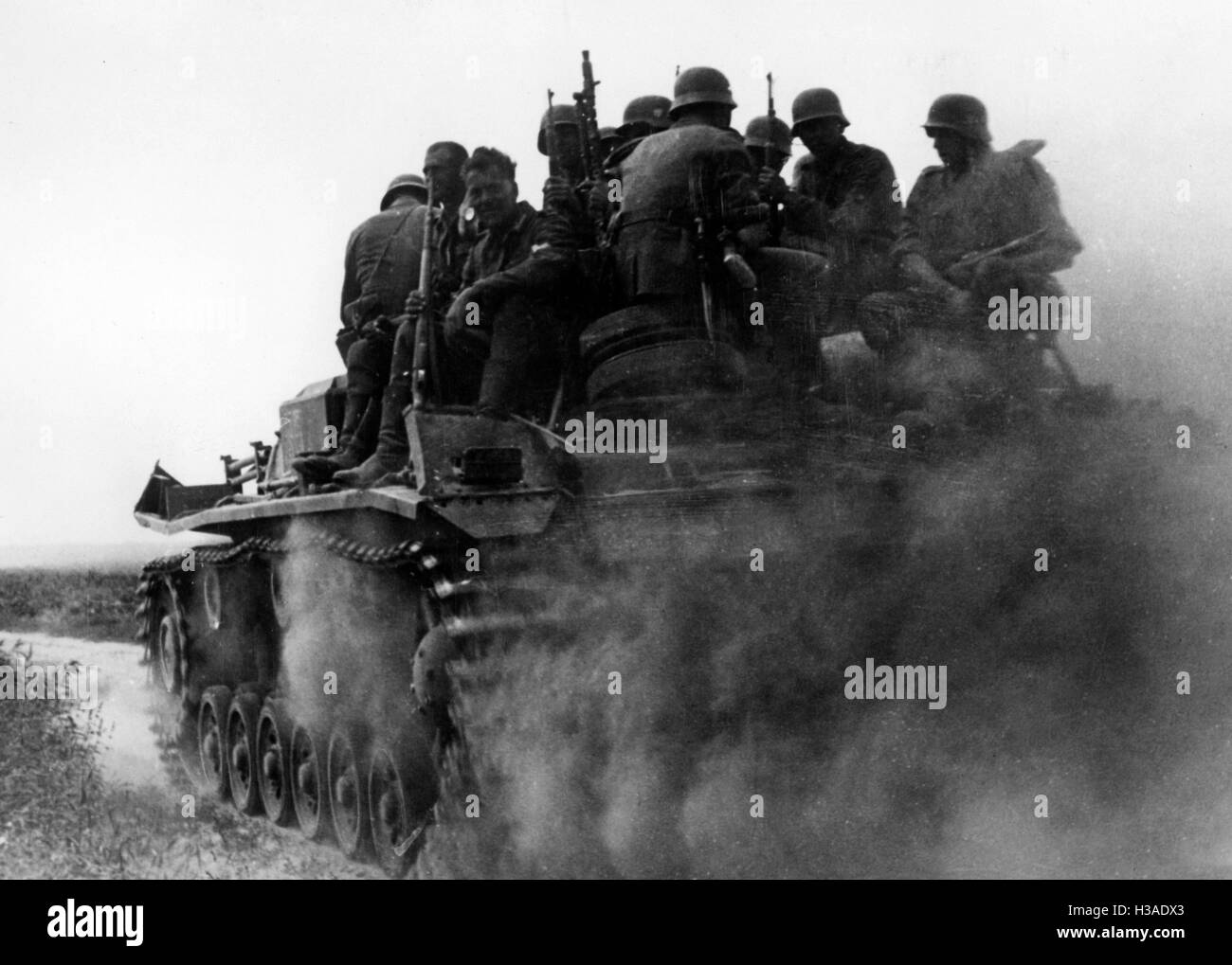 German assault gun and infantry on the Eastern Front, 1941 Stock Photo