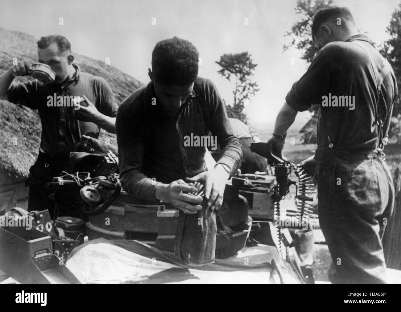 German tank is loaded with ammunition on the Eastern Front, 1941 Stock Photo