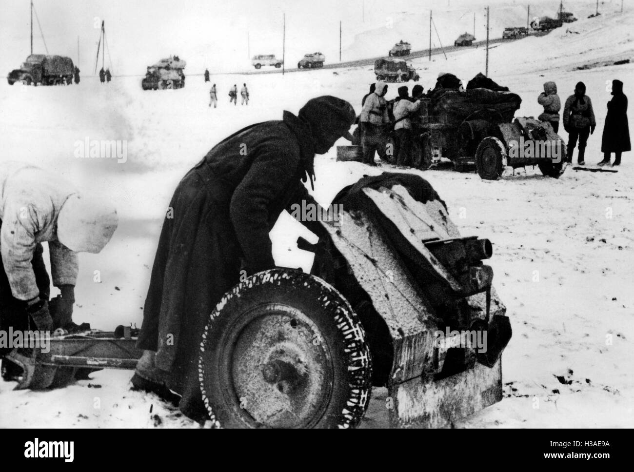 Light guns secure a withdrawal route, 1944 Stock Photo