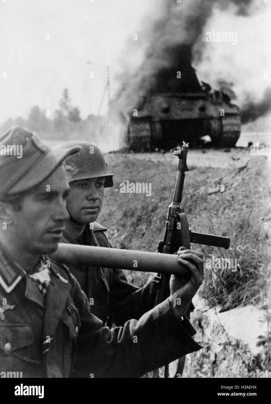 Downed T-34 during the fighting in the Courland Bridgehead, 1944 Stock Photo