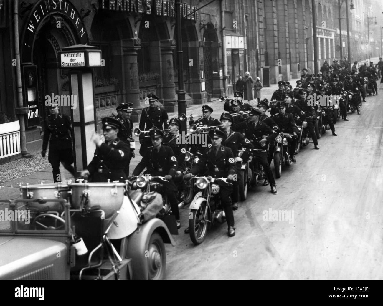 SS Motorcycle band advertising the Winterhilfswerk in Berlin Stock Photo