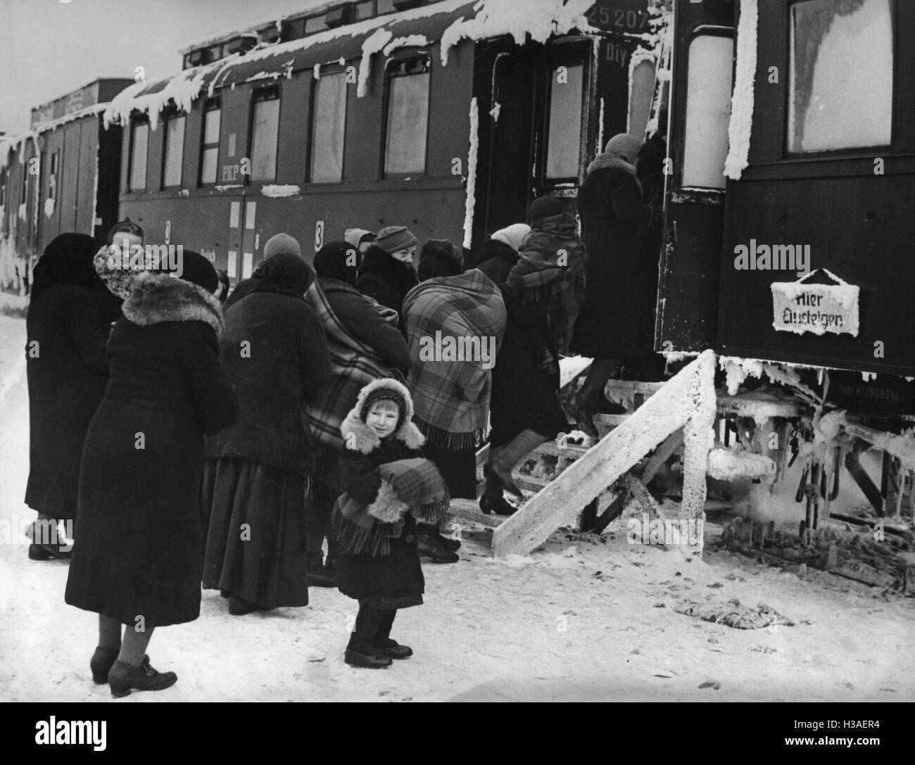 Trains in the reception camp for Volhynia Germans in Lodz, 1940 Stock Photo