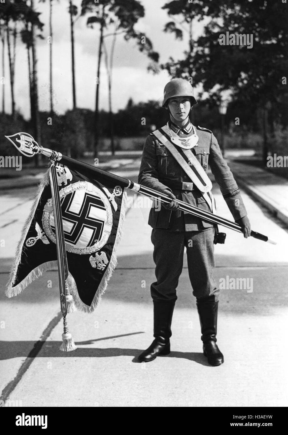 'Soldier with standard of the ''Fuehrer-Begleitbataillon'', 1939' Stock Photo