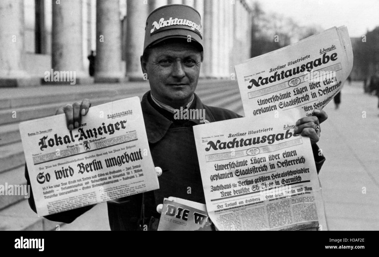 Newspaper vendor in Munich, 1938 Stock Photo