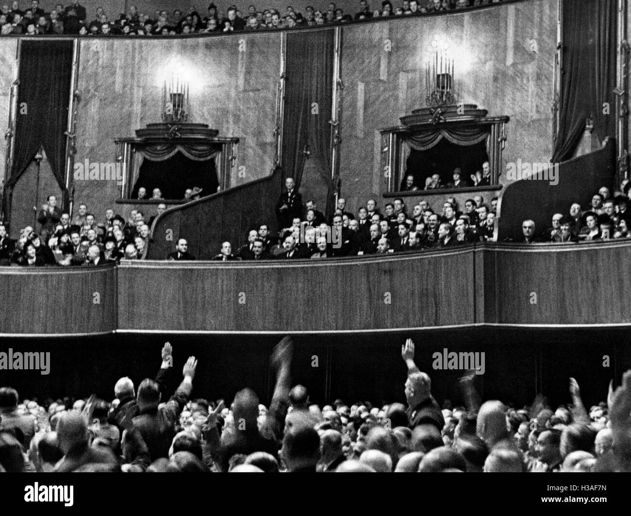 Oshima Hiroshi and the declaration of war against the United States in the Kroll Opera House on 11.12.1941 Stock Photo