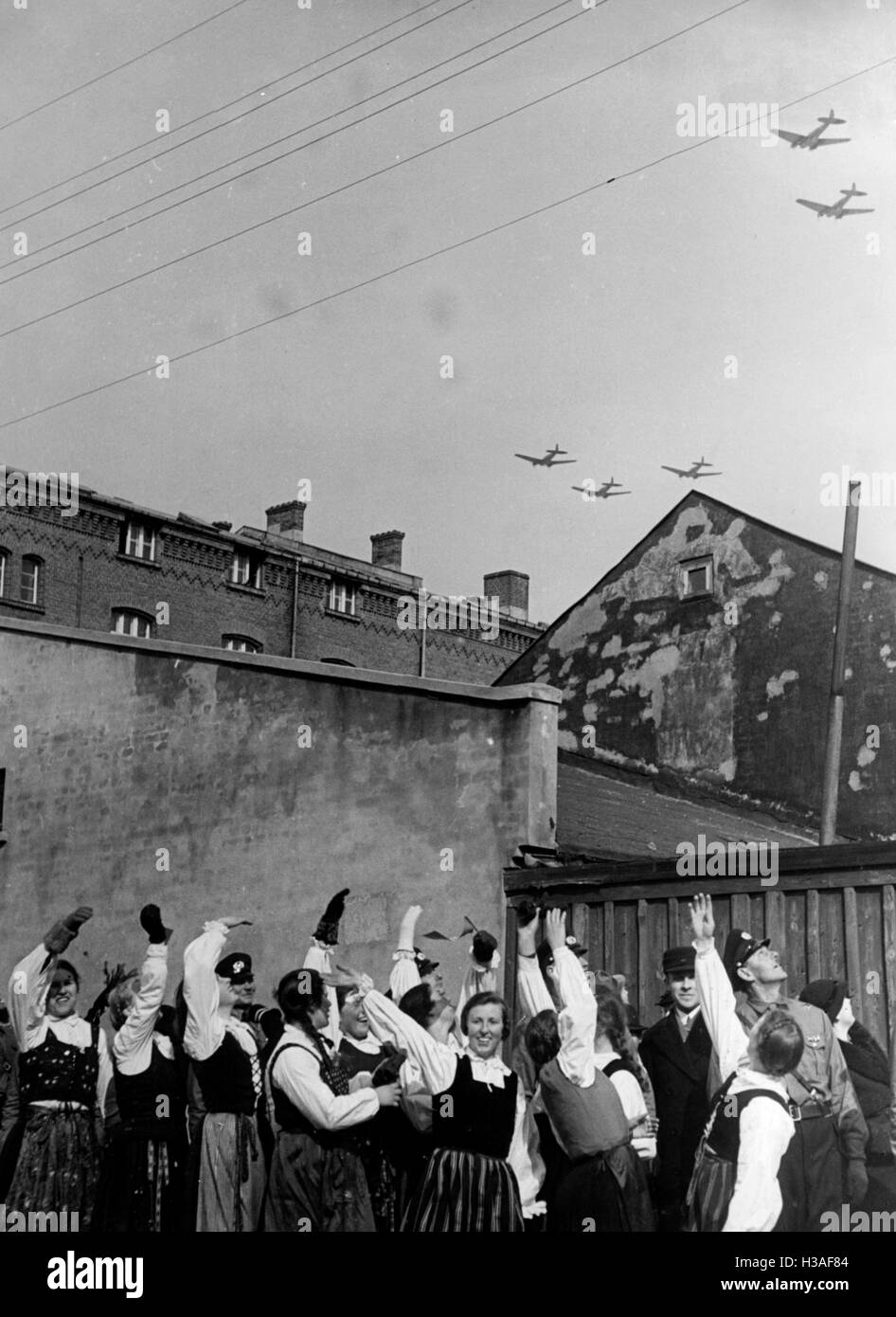 Jubilation in Klaipeda as the German troops march in, 1939 Stock Photo