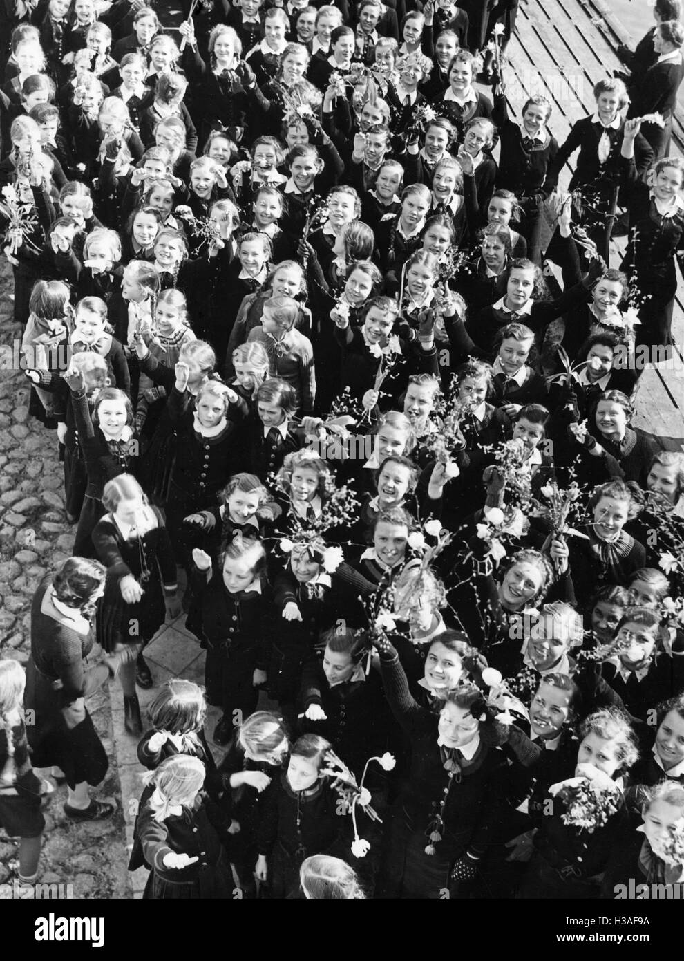 Residents of the Memel region celebrate the integration of the Klaipeda Region into the German Reich, 1939 Stock Photo