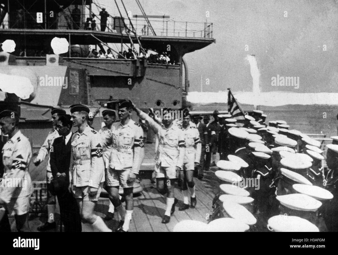 HJ delegation on the Japanese museum ship in Yokosuka, 1938 Stock Photo