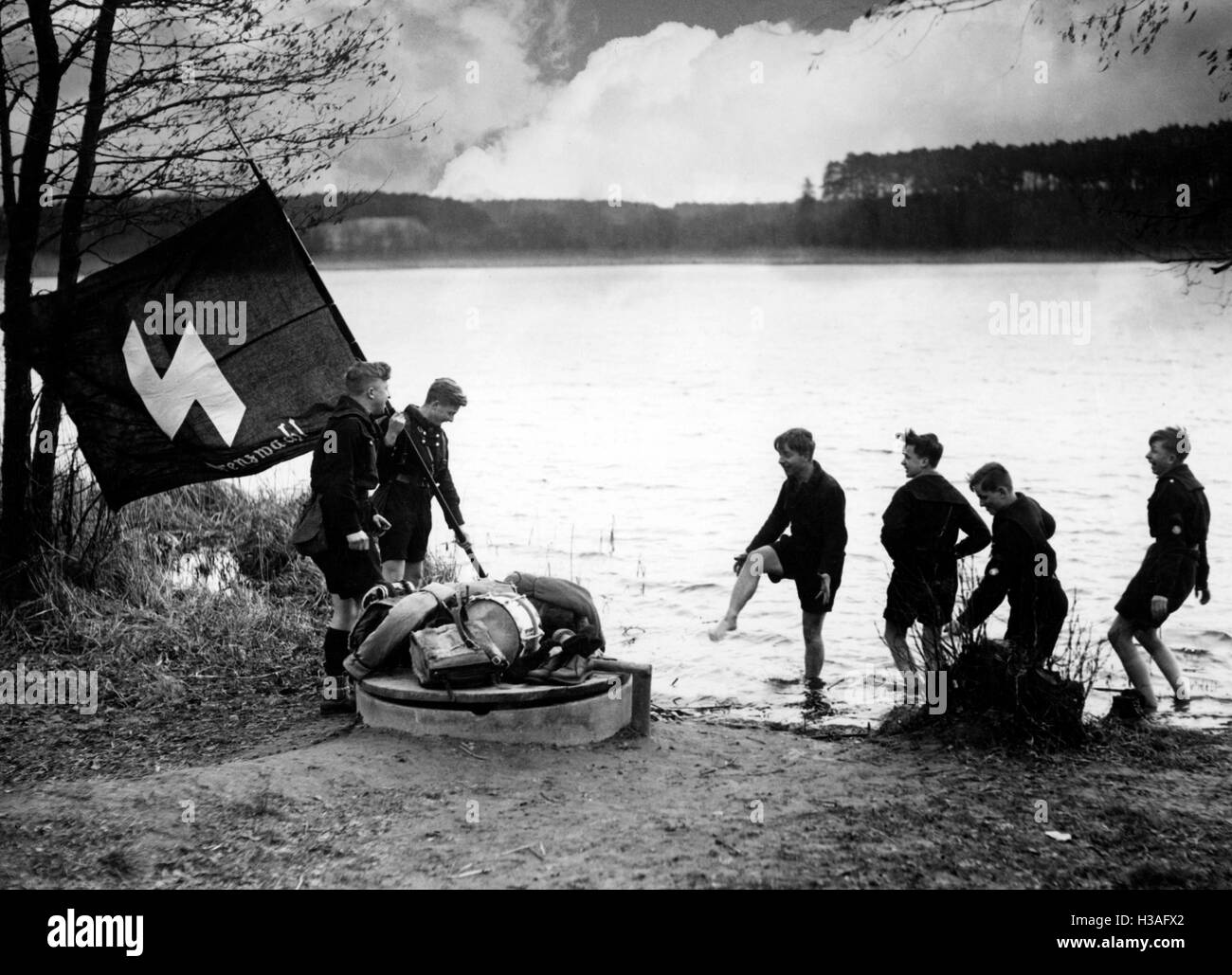 Pimpfs at the lake shore, 1934 Stock Photo