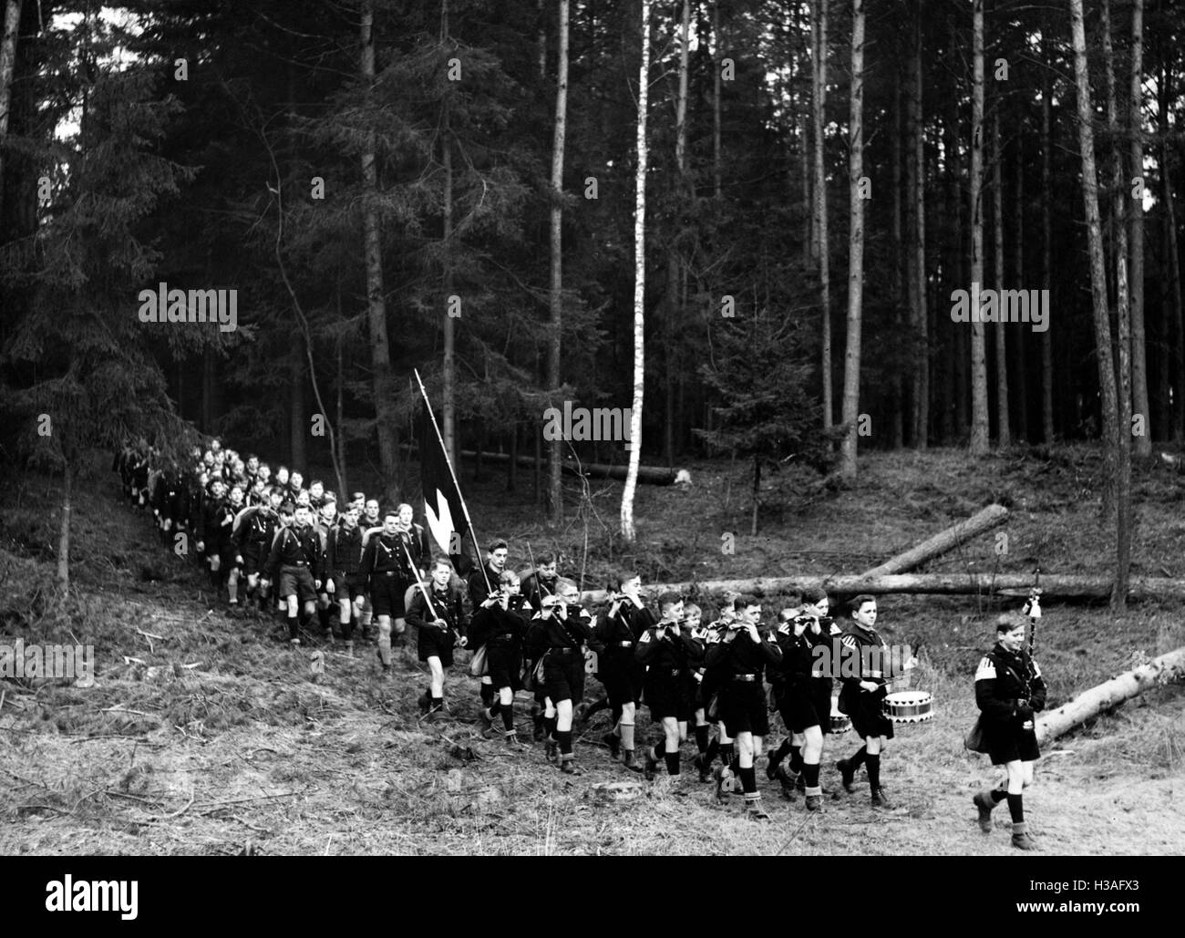 Members of the Deutsches Jungvolk on the march, 1934 Stock Photo