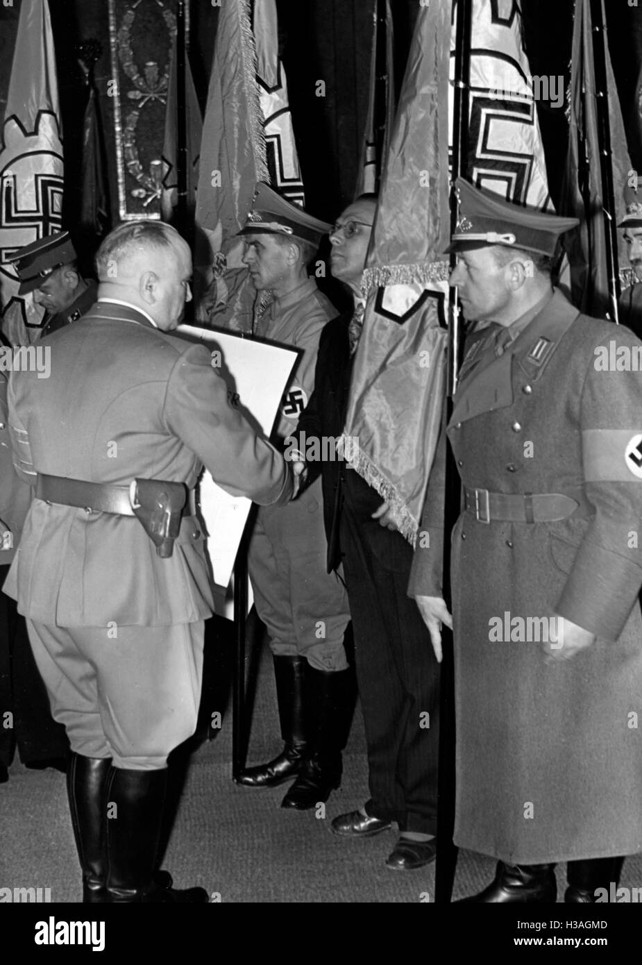 'Robert Ley at the awarding of ''war model plants'' in Berlin, 1943' Stock Photo