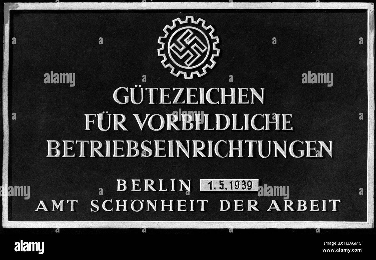 Quality mark of the Office of Beauty of Labour (Amt Schoenheit der Arbeit), 1939 Stock Photo