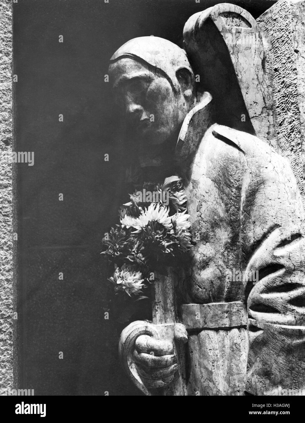 Soldier Statue at the Reich Memorial Tannenberg, 1937 Stock Photo