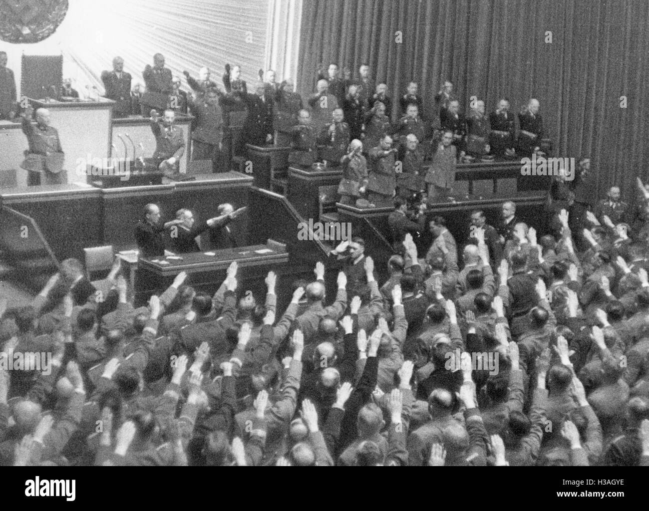 Hitler and Goering when entering a Reichstag session in the Kroll Opera House in Berlin, 1942 Stock Photo