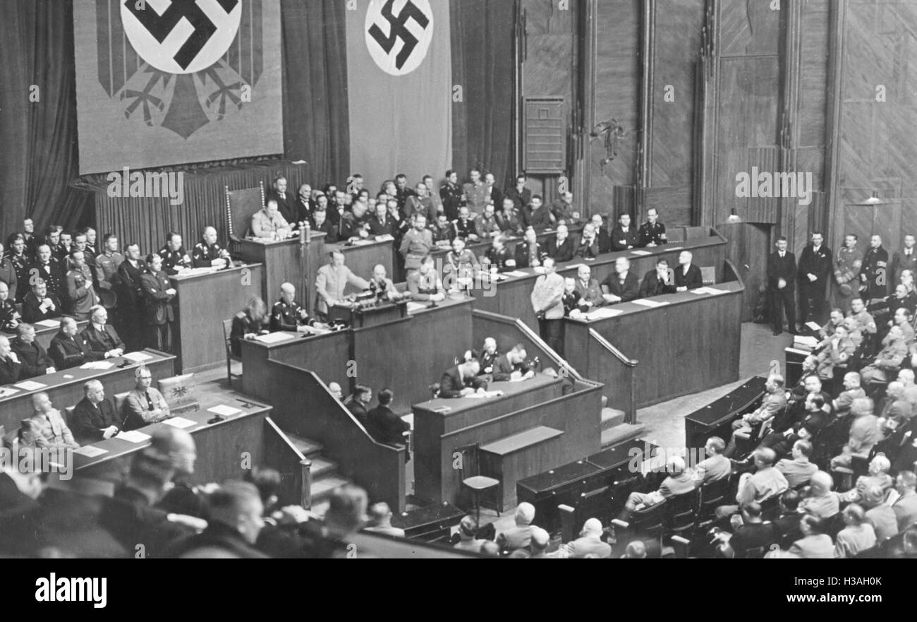 Hitler's speech before the Reichstag in the Kroll Opera House in Berlin, 1936 Stock Photo