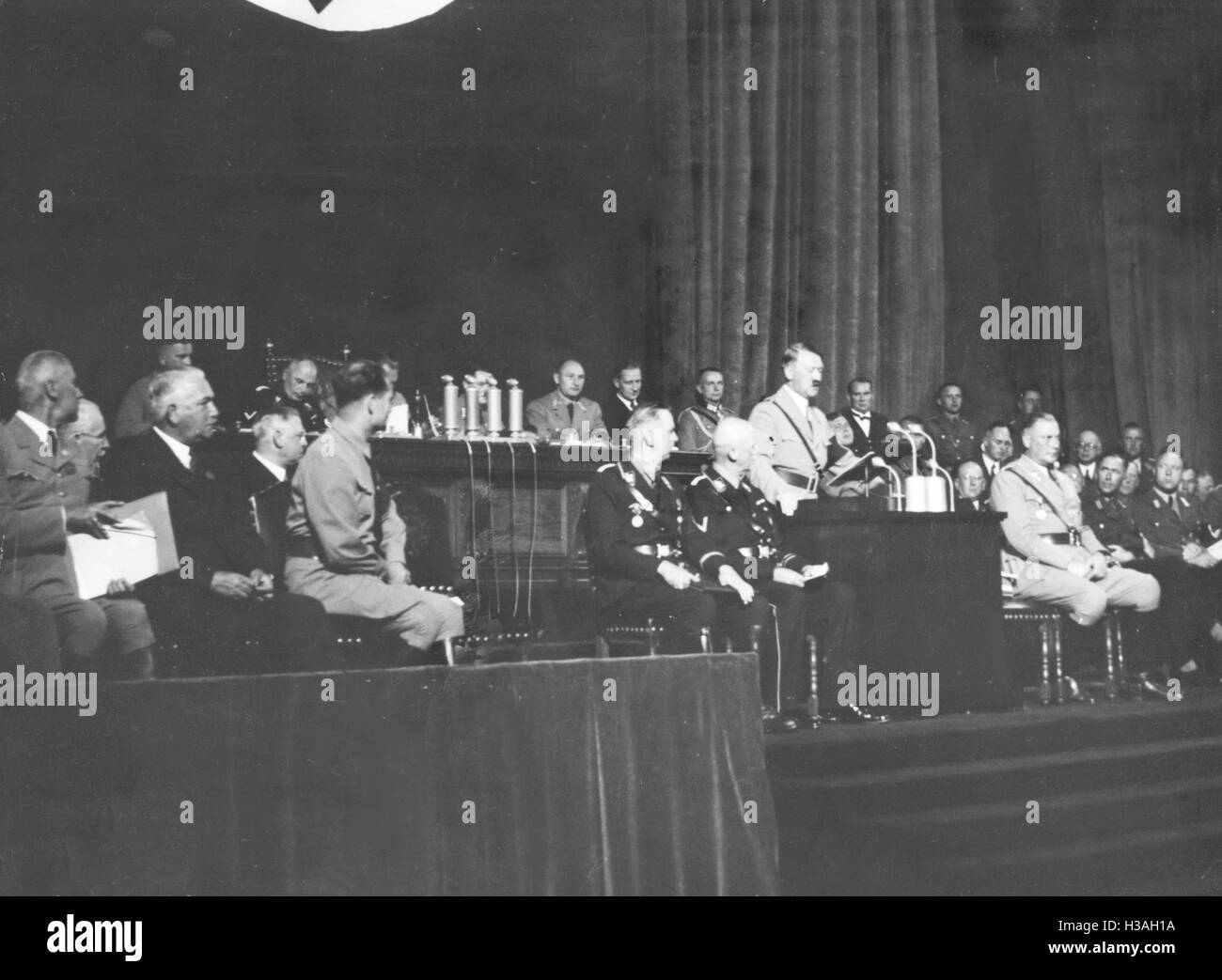Hitler's speech before the Reichstag in the Nuremberg Kulturvereinshaus (Cultural Association House), 1935 Stock Photo