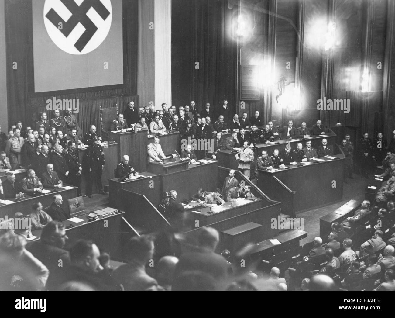 'Hitler's speech on the ''Roehm putsch'' in front of the Reichstag in the Kroll Opera House in Berlin, 1934' Stock Photo
