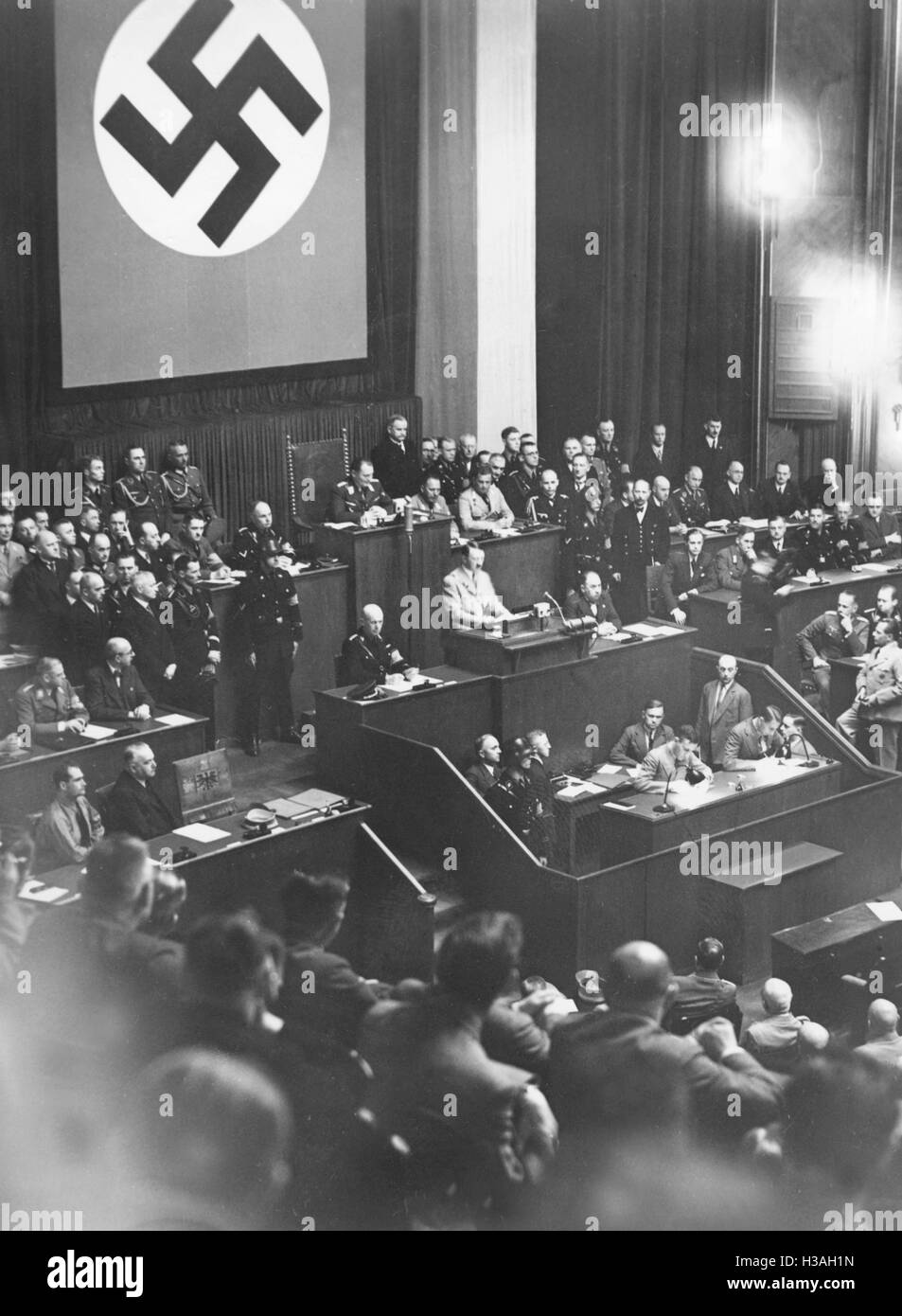 'Hitler's speech on the ''Roehm putsch'' in front of the Reichstag in the Kroll Opera House in Berlin, 1934' Stock Photo