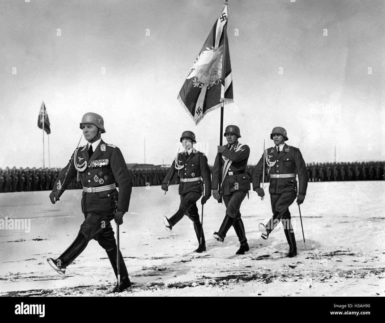 Handing over the troops flag to a division of the Luftwaffe in Uetersen, 1937 Stock Photo