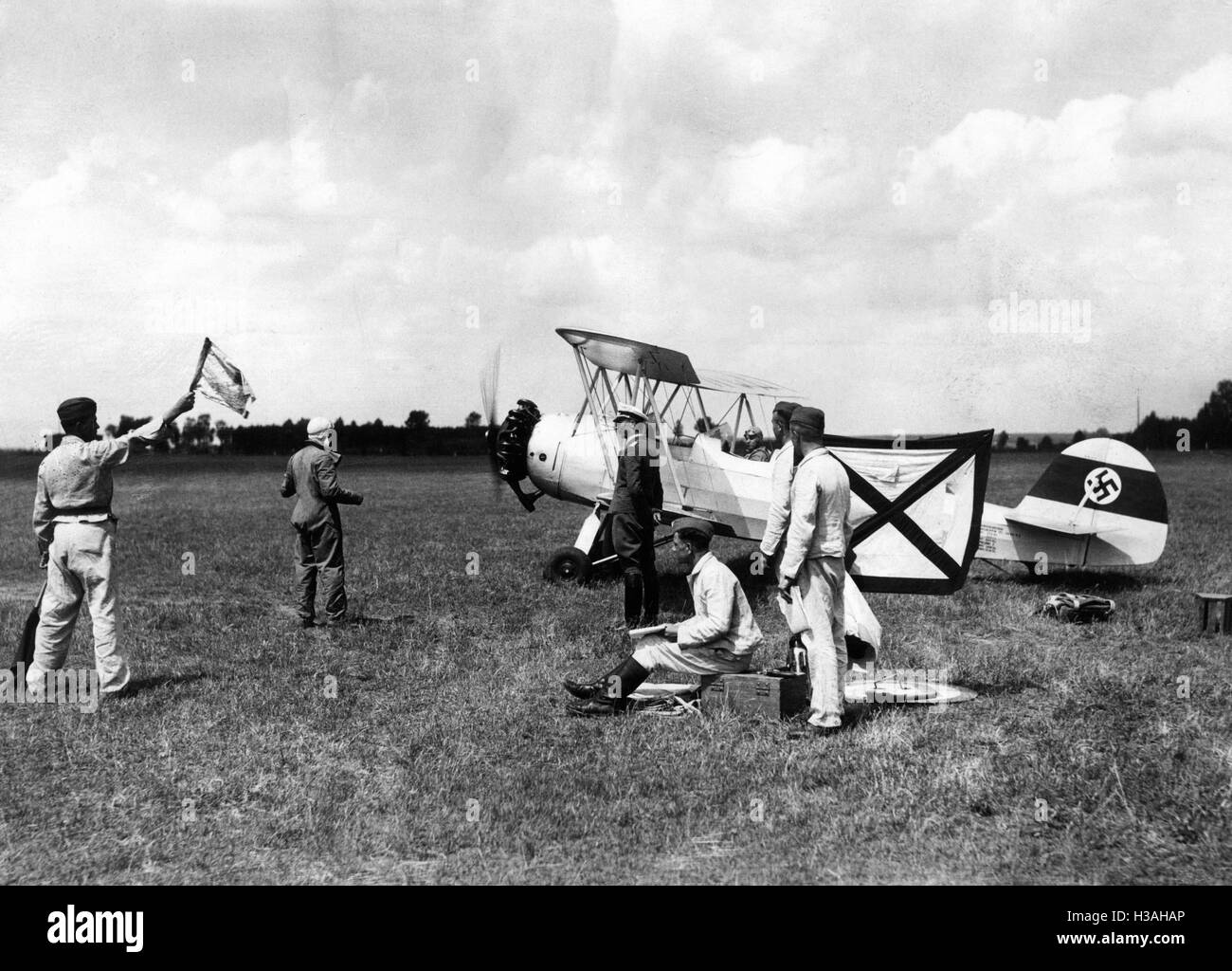Student pilots of the Luftwaffe before the takeoff, 1935 Stock Photo