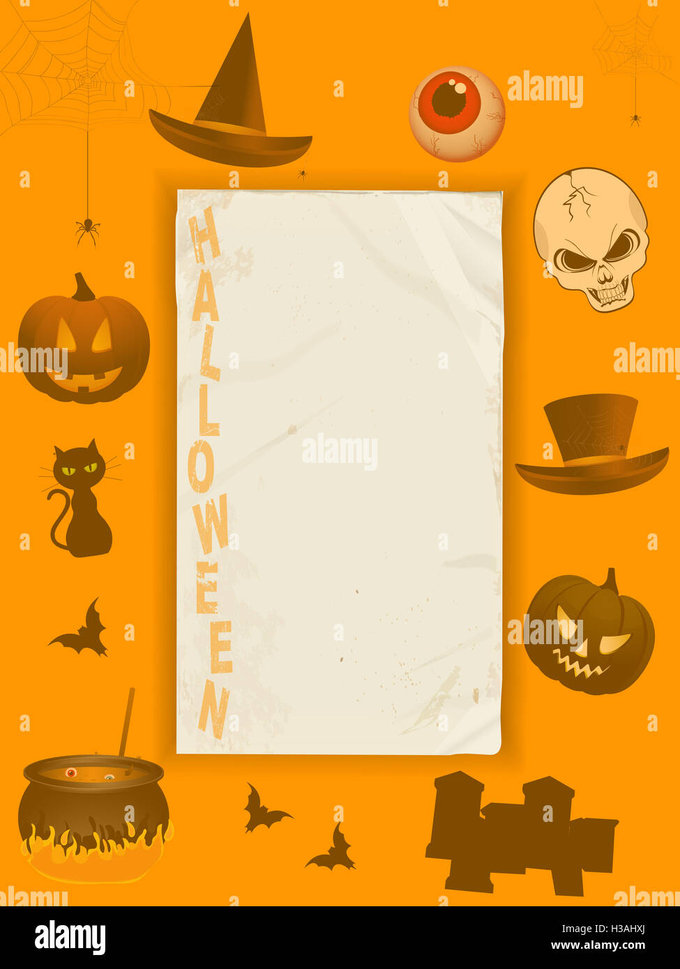 Grunge Paper For Your messages with Dark Orange Frame with Halloween ...