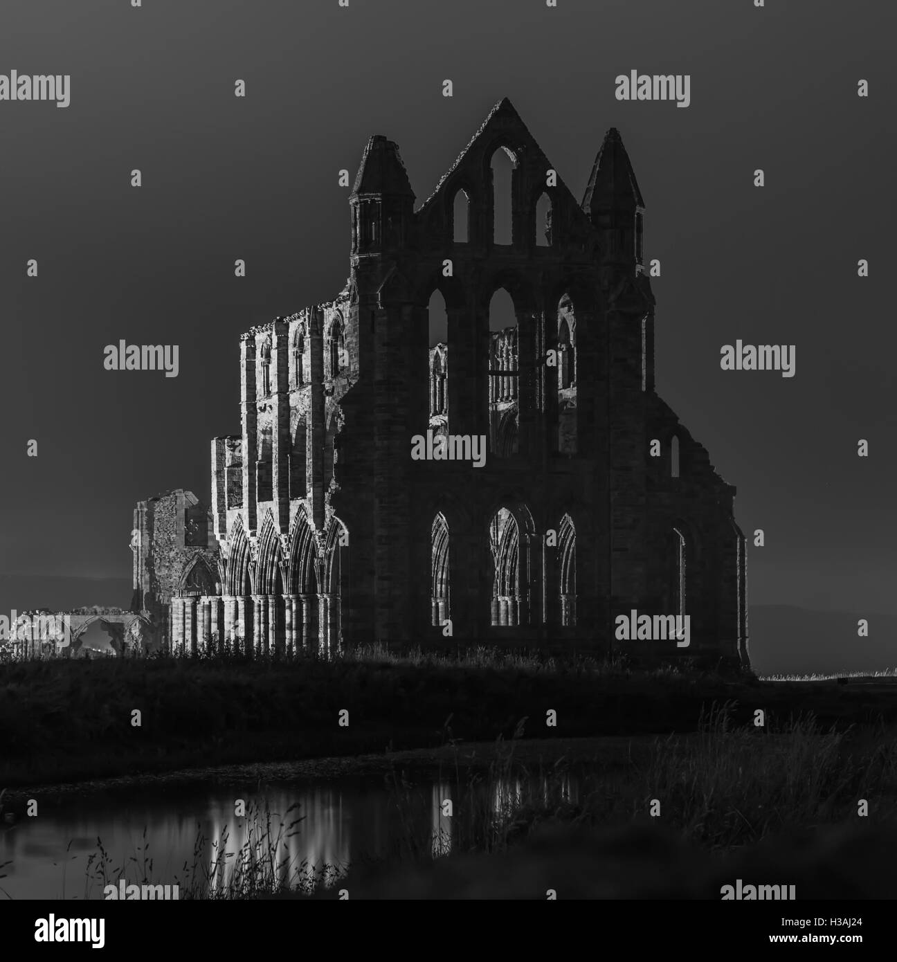 Nighttime image of Dracula's Abbey in Whitby, North Yorkshire, England Stock Photo