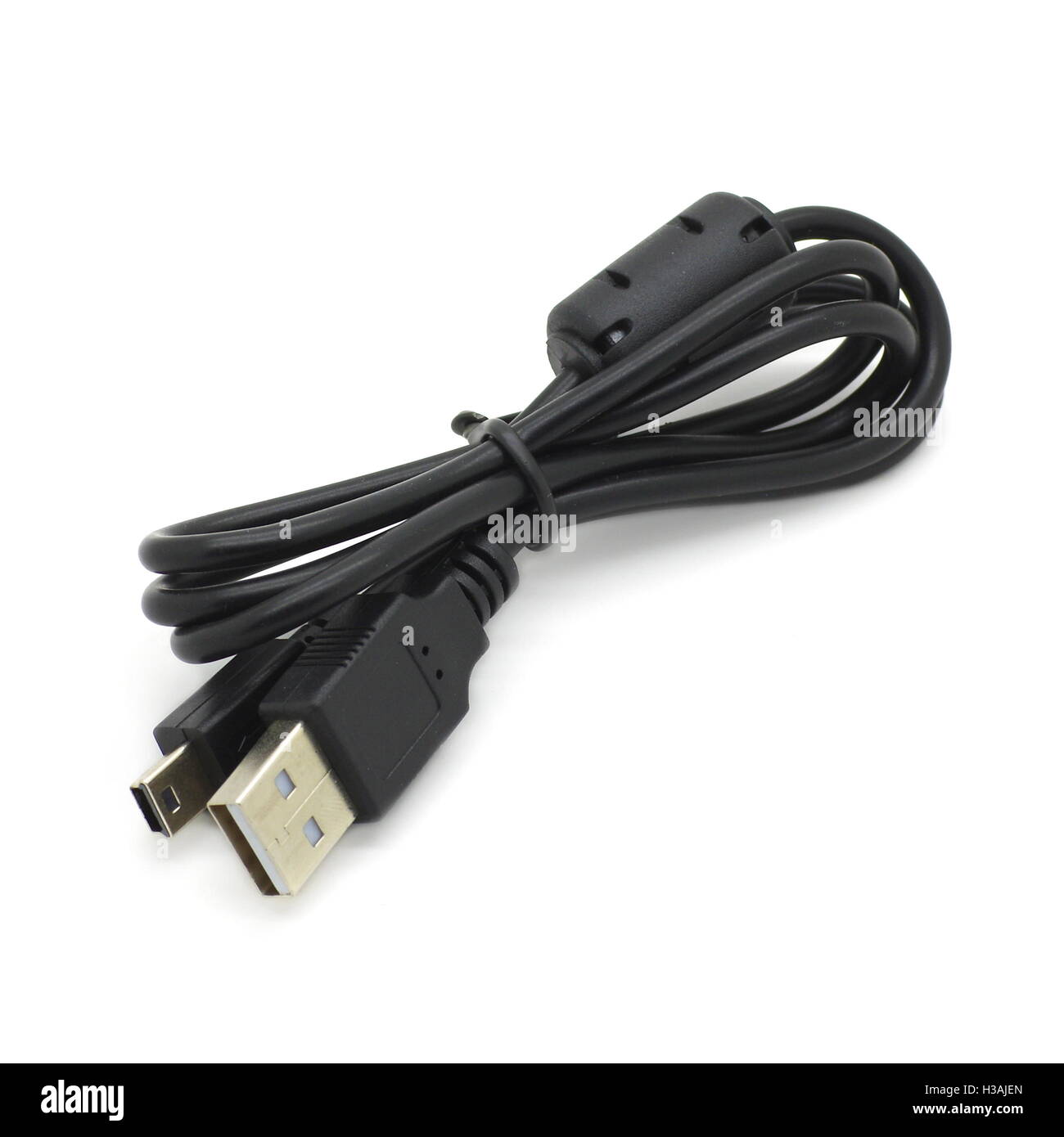 USB / Mini-USB Cable with Ferrite Stock Photo
