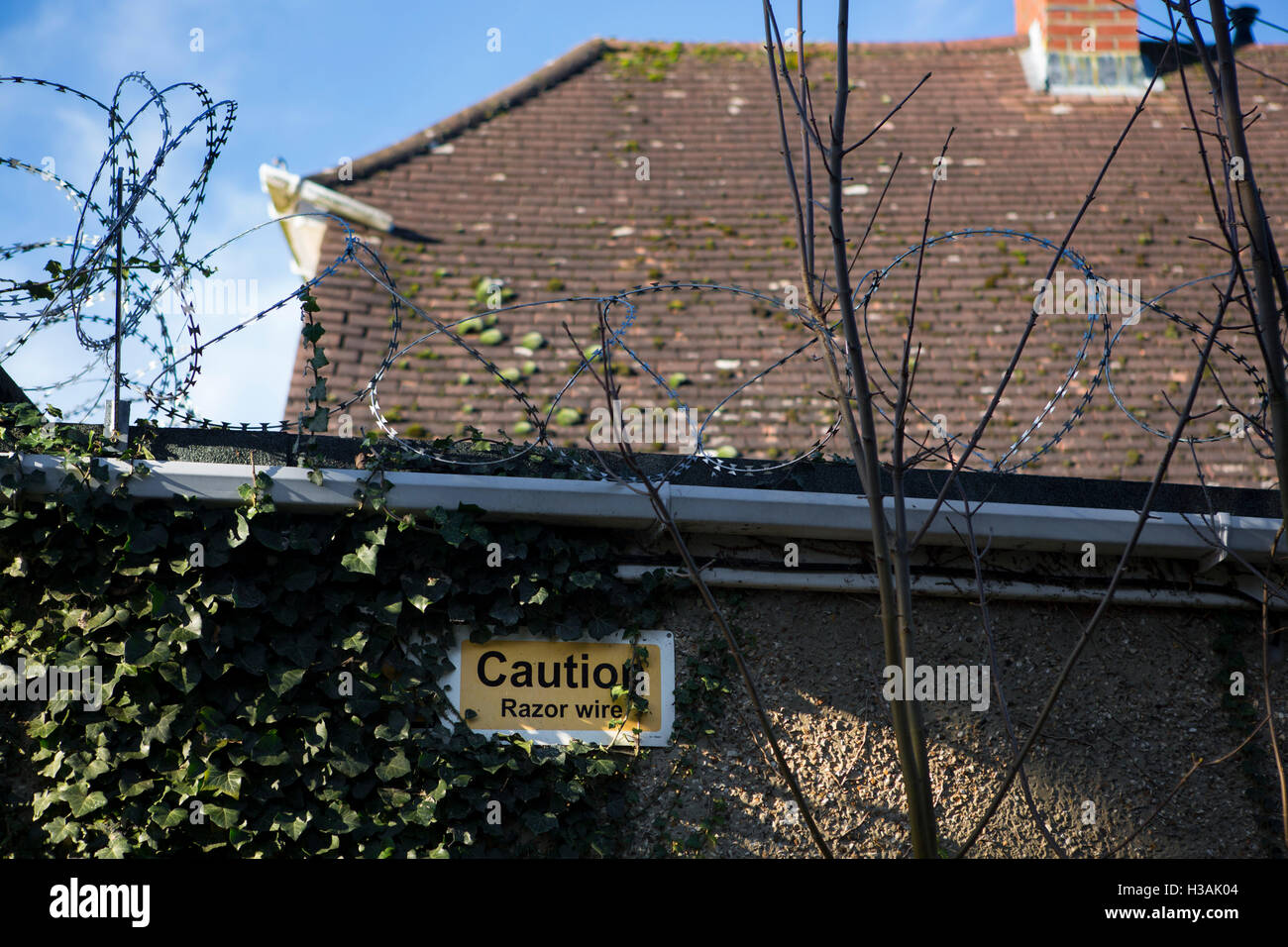 Housing estate in Basingstoke, Hampshire, UK with houses, trees and street furniture. Stock Photo