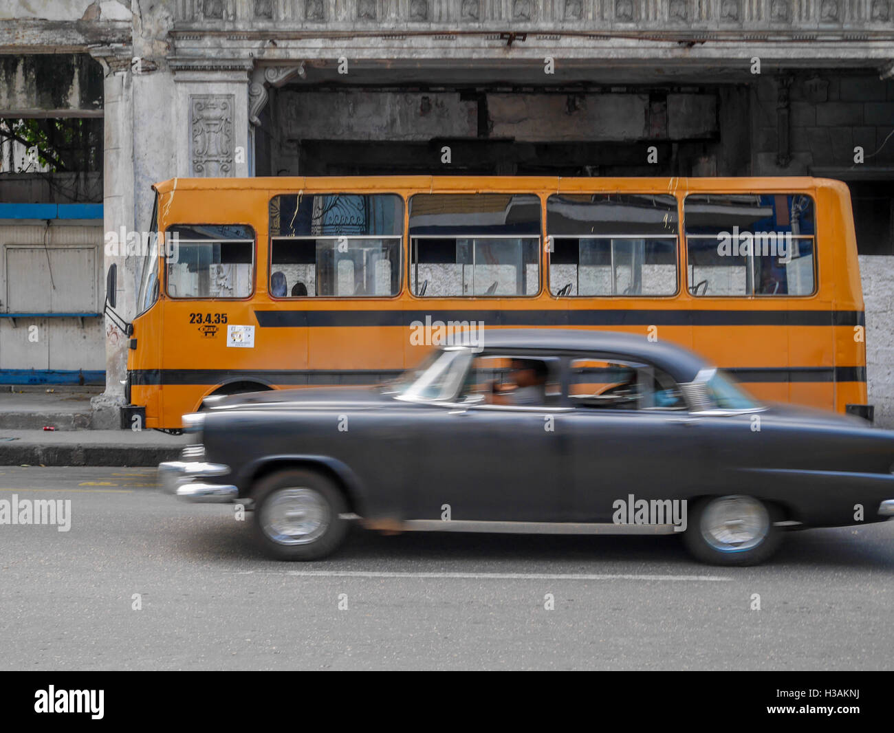 Lovely view in Cuba seeing old attractive admirable  American and Russian cars from previous century still functioning perfectly. main transportation Stock Photo