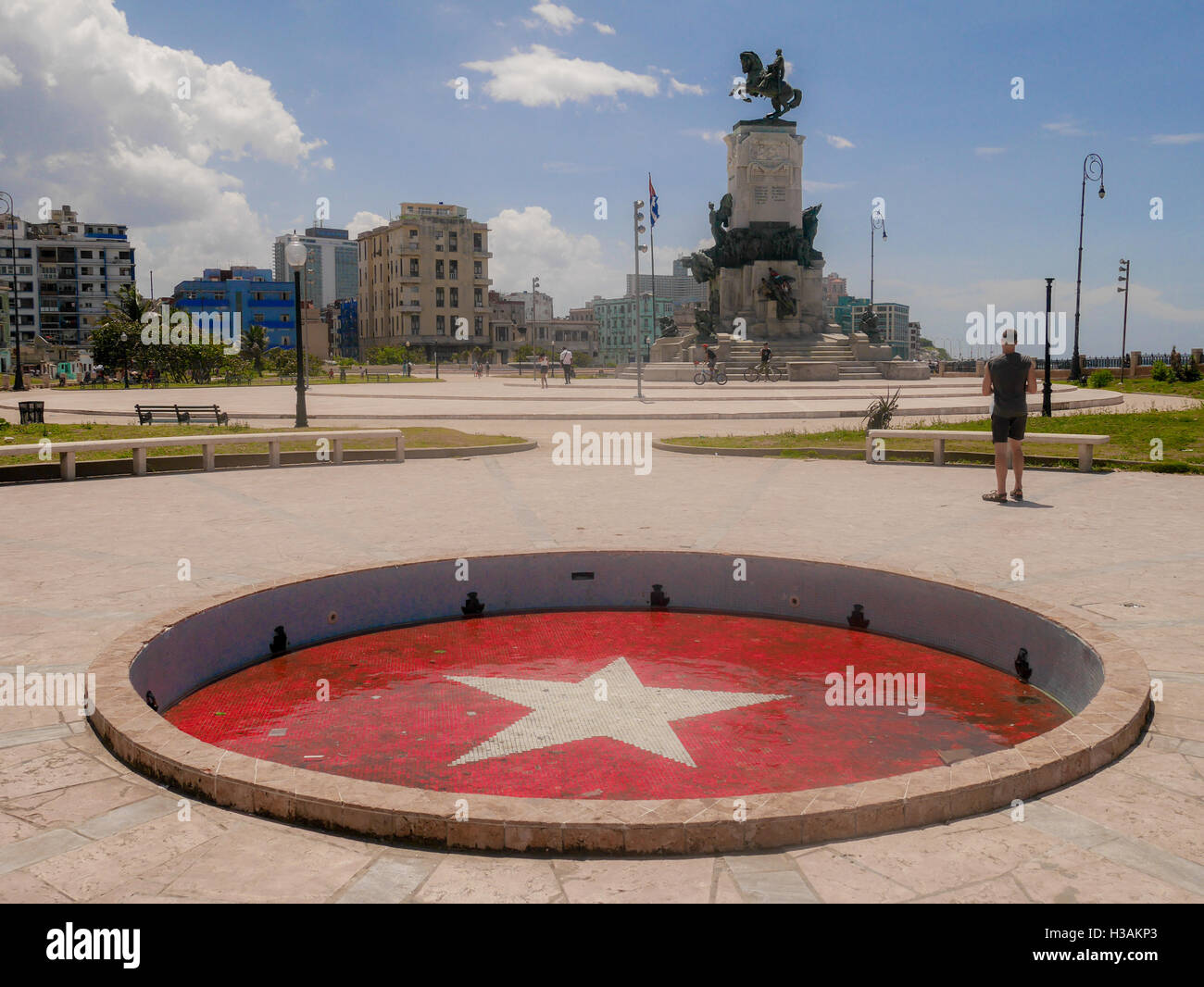 Cuban national symbols, flag in the main square Stock Photo