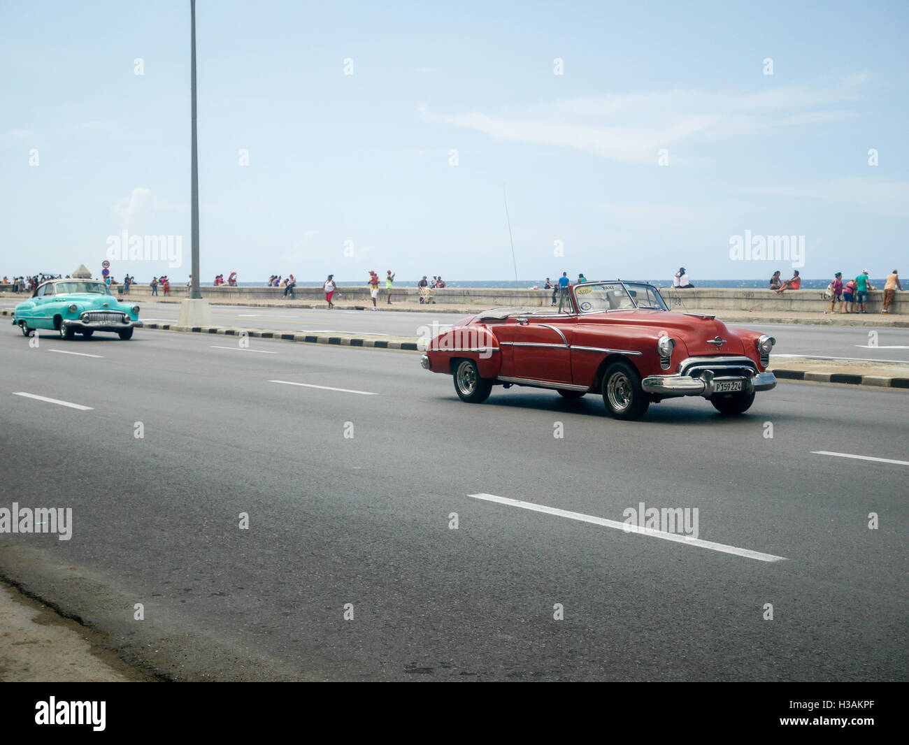Lovely view in Cuba seeing old attractive admirable  American and Russian cars from previous century still functioning perfectly. main transportation Stock Photo