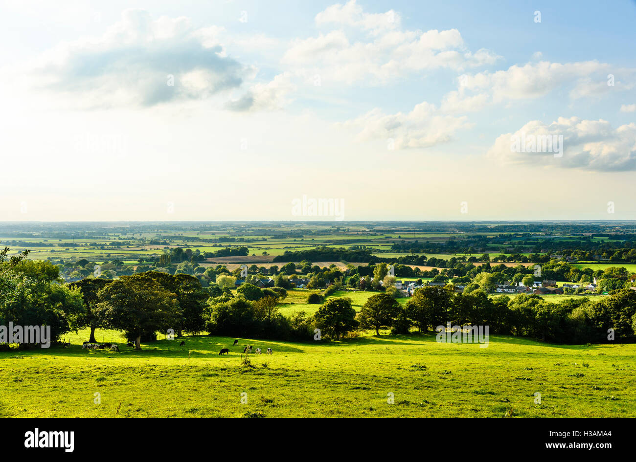 Lancashire plain from Hunter’s Hill above Hill Dale near Parbold Lancashire England UK Stock Photo