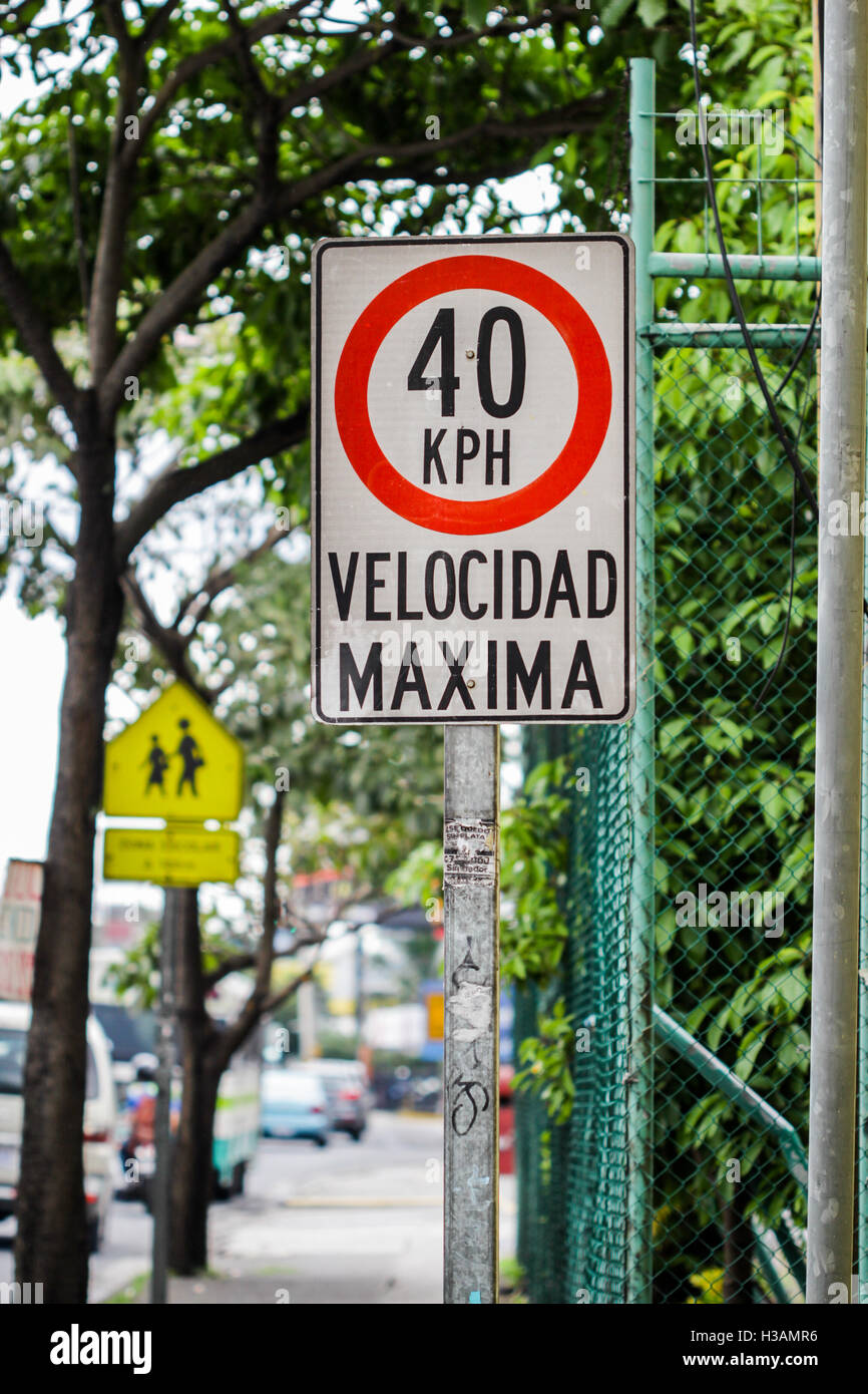 Speed limit sign in street Spanish speaking country Stock Photo