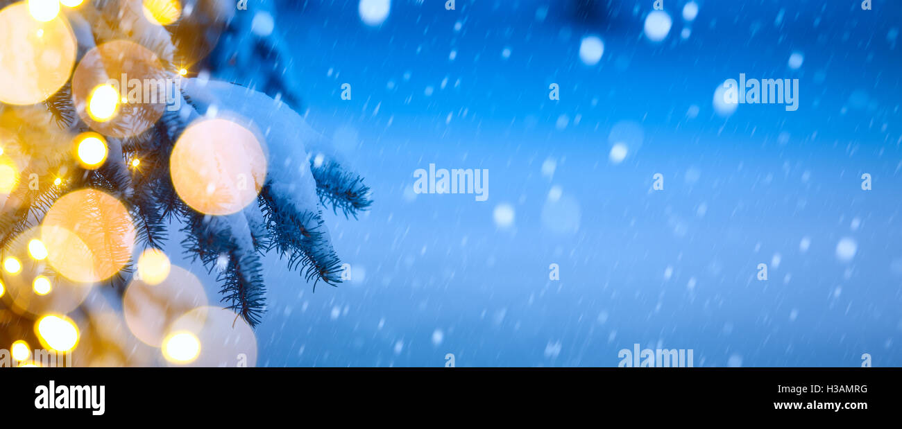 Christmas background; Blue winter Christmas Landscape Stock Photo