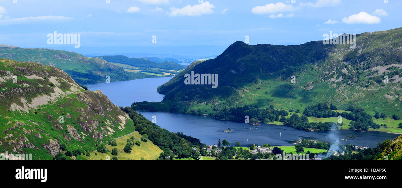 view from the hill side in the countryside -  Helvellyn in the lake District over looking a lake Stock Photo