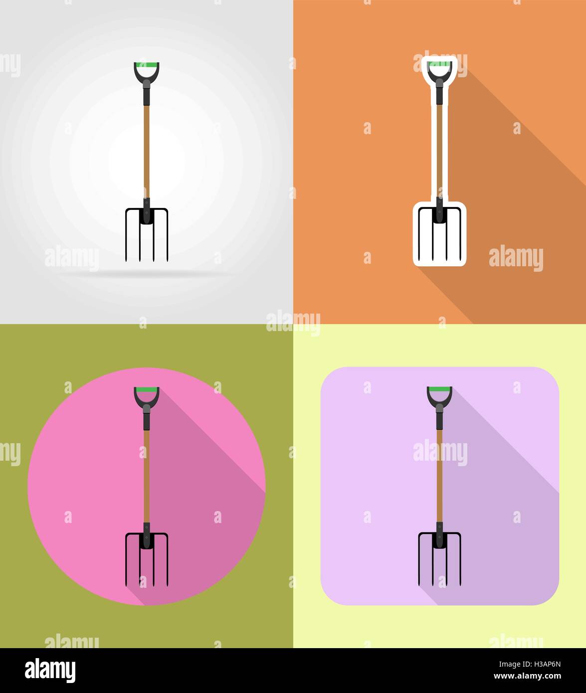 gardening tool pitchfork flat icons vector illustration isolated on ...