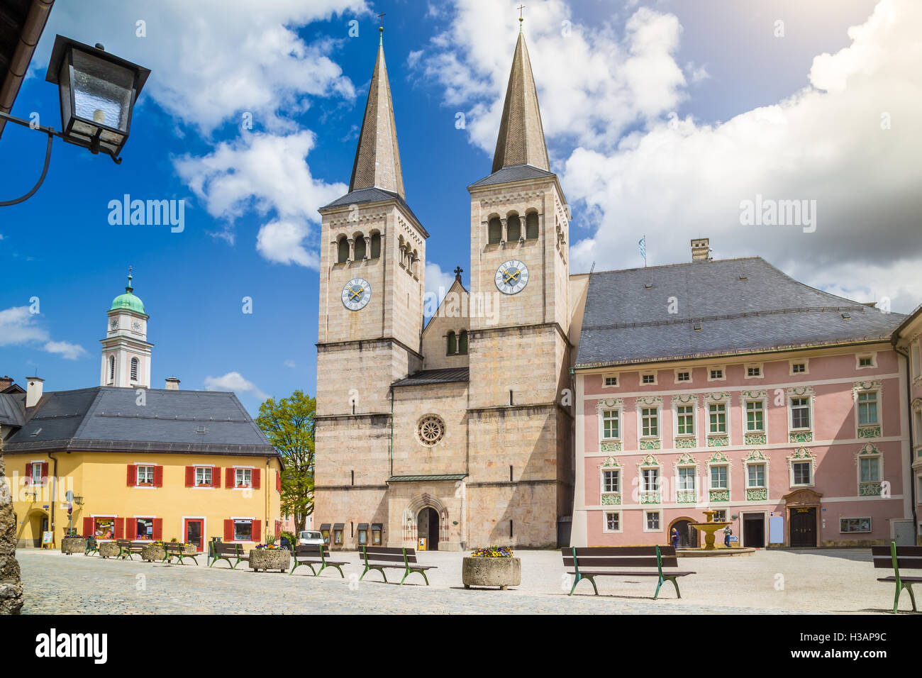 Historic town square of Berchtesgaden, Berchtesgadener land, Upper Bavaria, Germany Stock Photo