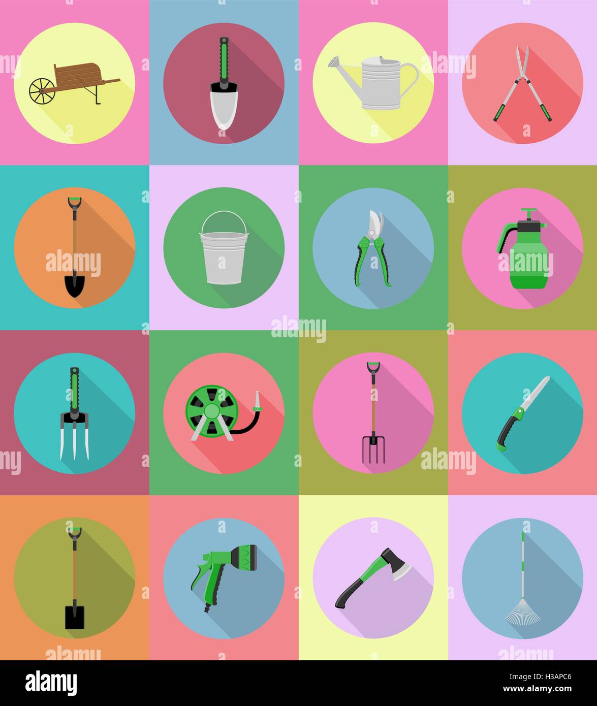 gardening tools flat icons vector illustration isolated on background ...