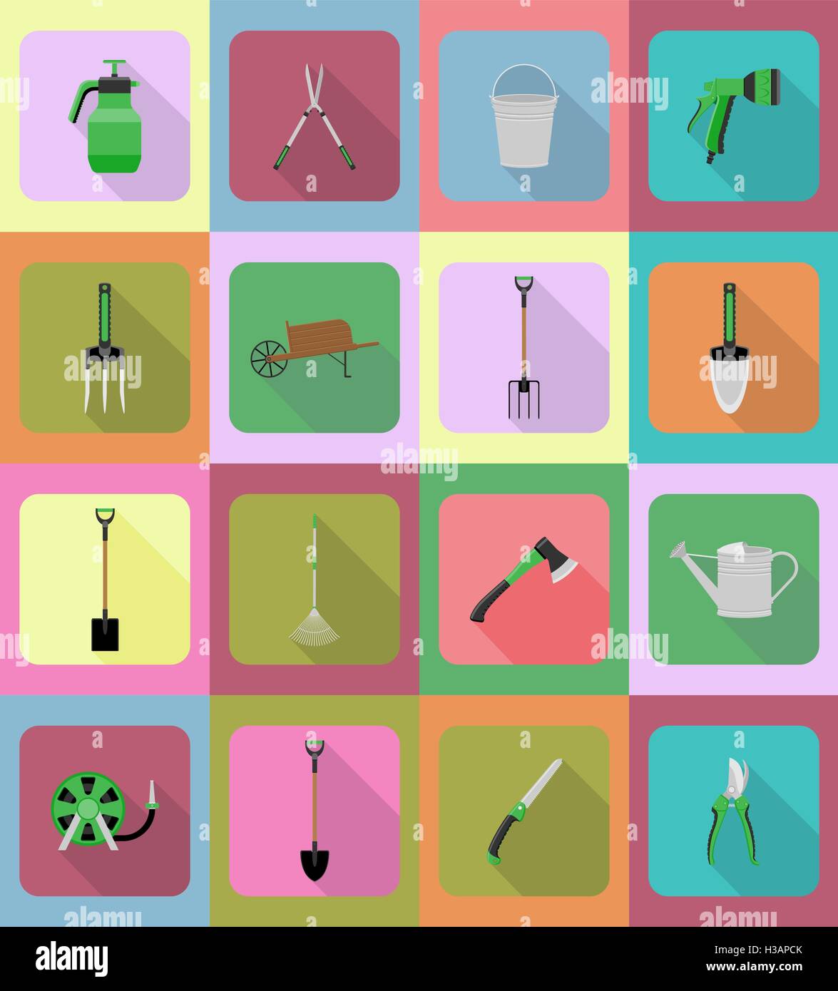 gardening tools flat icons vector illustration isolated on background ...