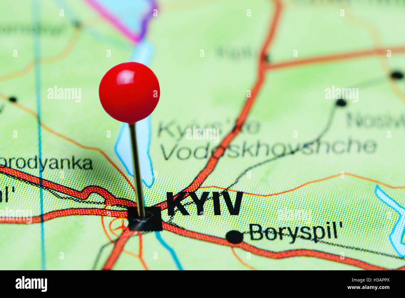 Kyiv pinned on a map of Ukraine Stock Photo