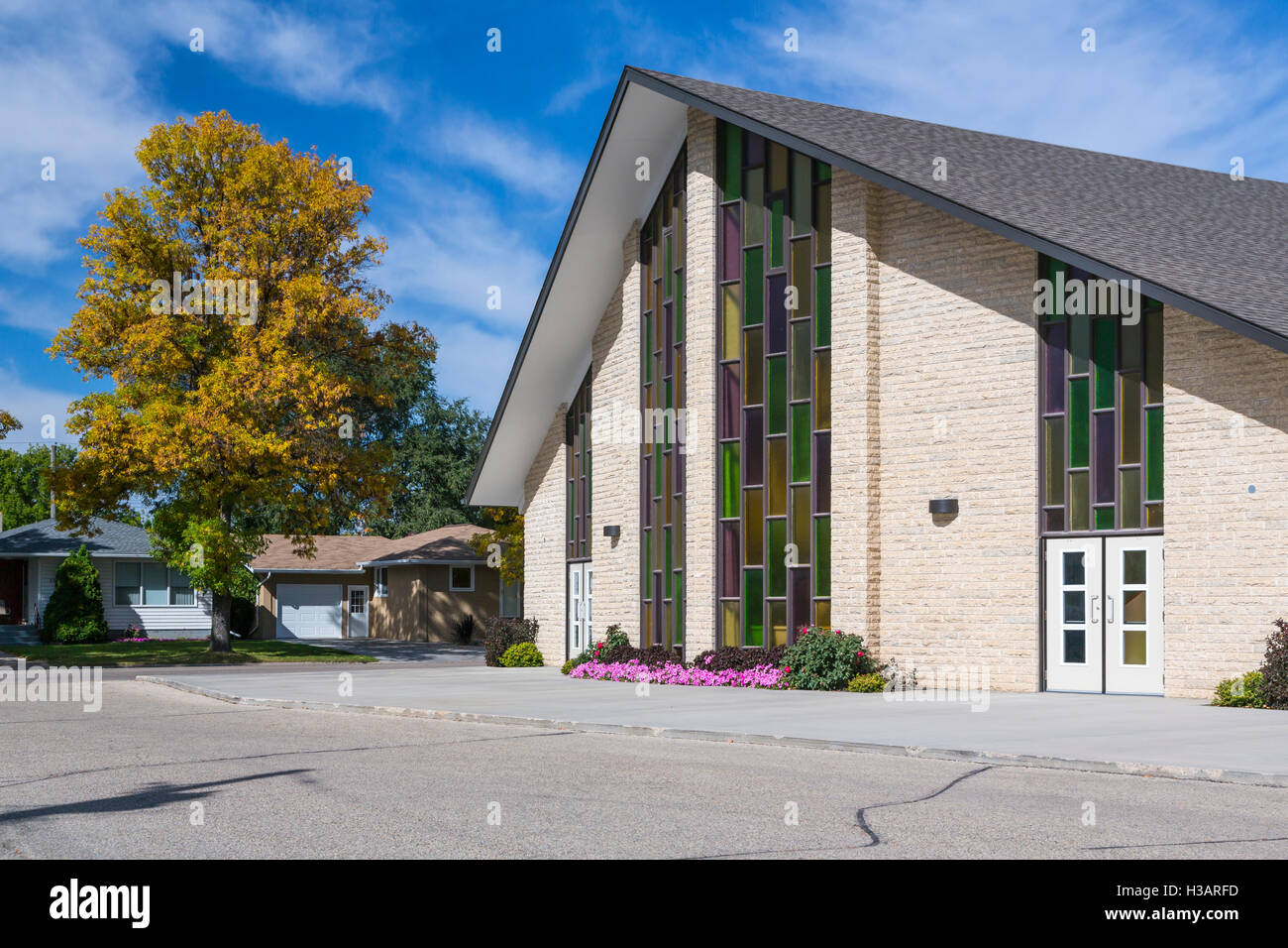 The Winkler Bergthaler Mennonite church south entrance in Winkler, Manitoba, Canada Stock Photo The Winkler Bergthaler Mennonite church south entrance in Winkler, Manitoba, Canada Stock Photo