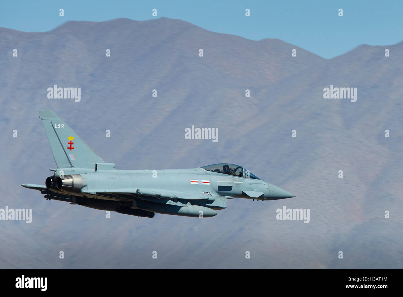 Uk Royal Air Force Fgr4 Eurofighter Typhoon Jet Fighter Flying Over Stock Photo Alamy