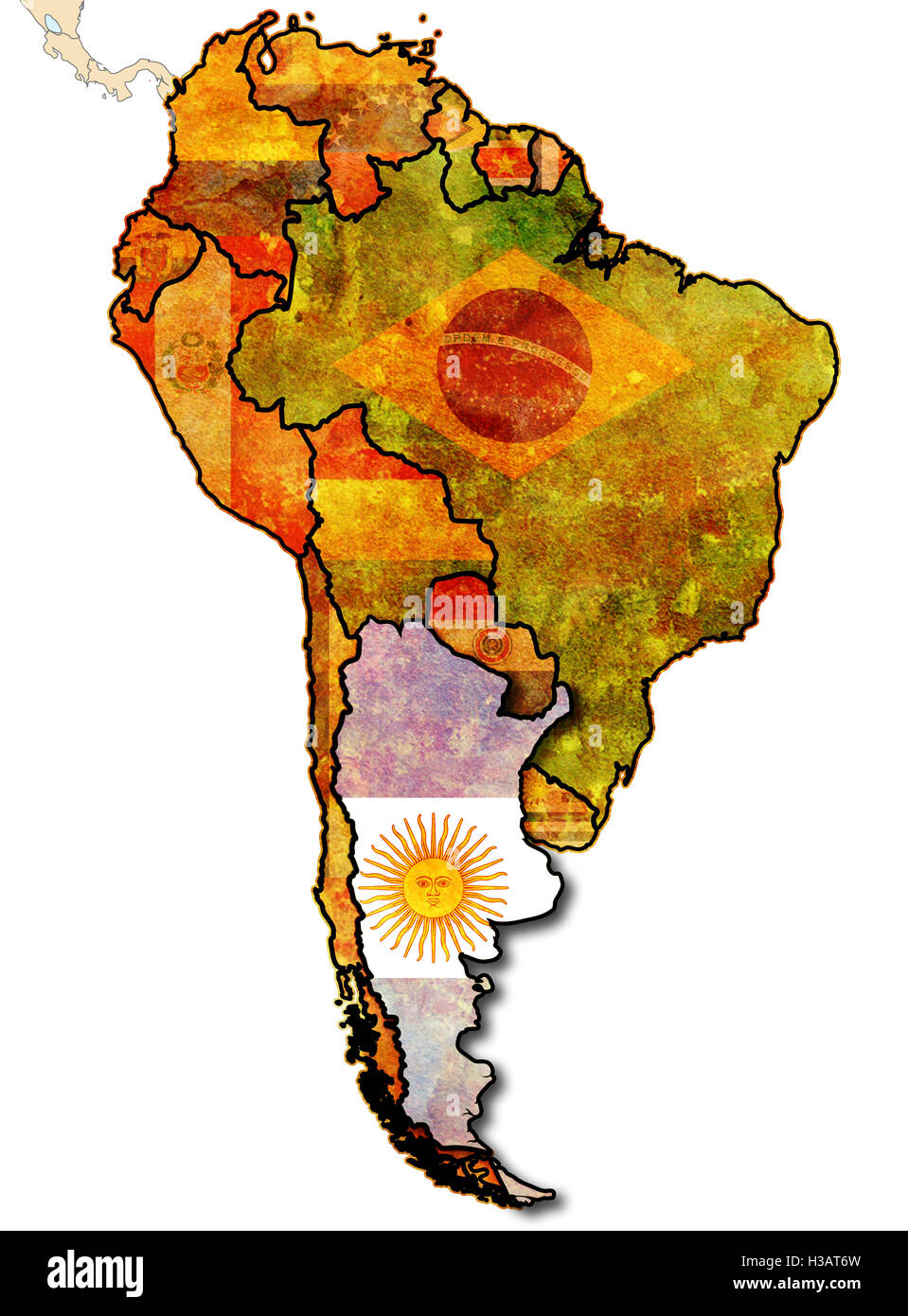 national flag of in country territory with other countries flags Stock