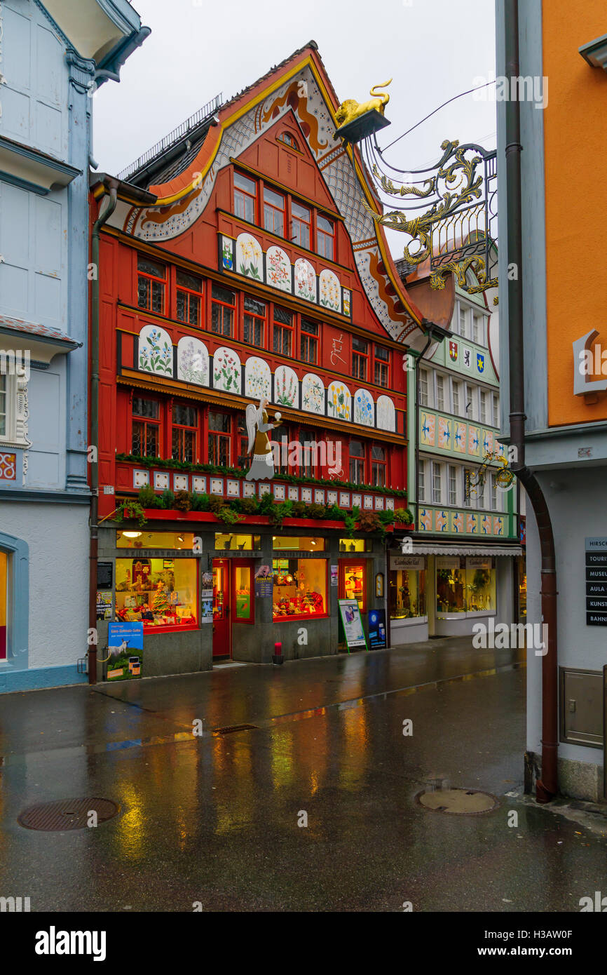 APPENZELL, SWITZERLAND - DECEMBER 31, 2015: Painted houses, in Appenzell, Switzerland Stock Photo