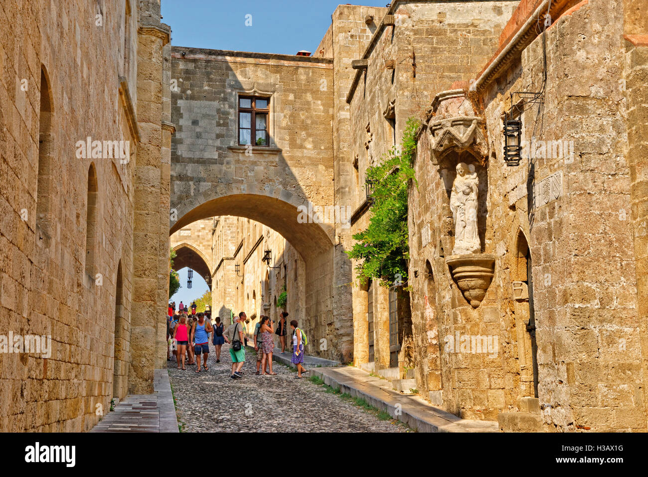 Top of the 'Avenue of the Knights' and the chapel of the Holy Trinity at Rhodes old town, Rhodes Island, Greece. Stock Photo